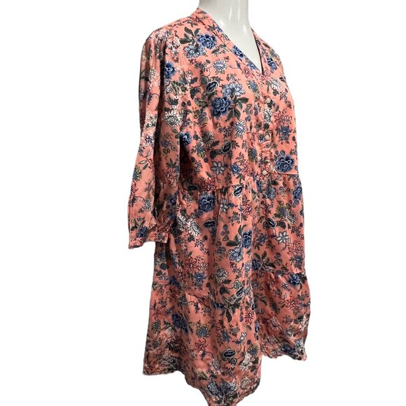 Loft Floral Short Sleeve Lined Swing Mini Dress, Cotton, Pink Blue, 16 - Picture 11 of 12